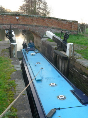 Being assisted into a very narrow lock