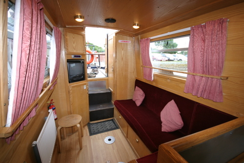 The lounge on board the canal boat.