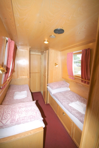 The single beds on board the canal boat.