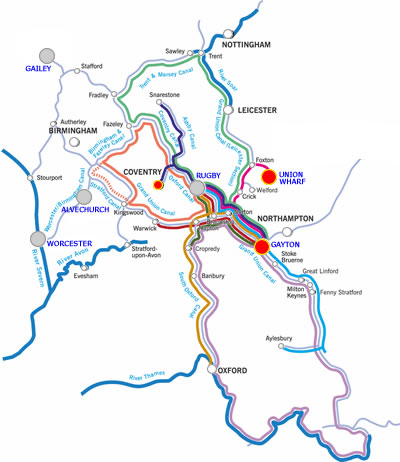 The Coventry & return canal boat holidays recommended route : www