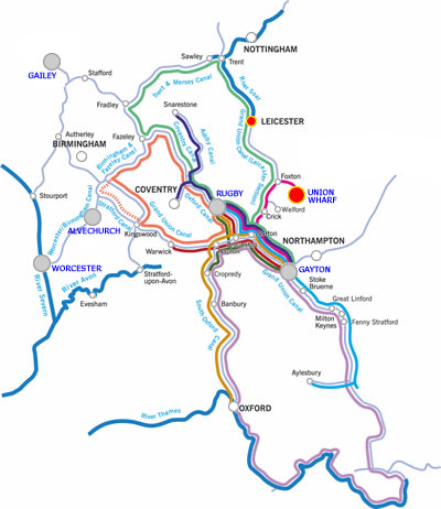 Leicester and return canal boat holiday route